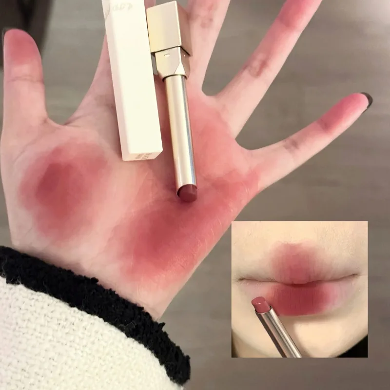 Lápiz labial cuadrado de terciopelo para mujer, mate, barro, Té sólido, rojo, gris, rosa, brillo de labios, taza antiadherente Natural, glaseado de labios, cosméticos