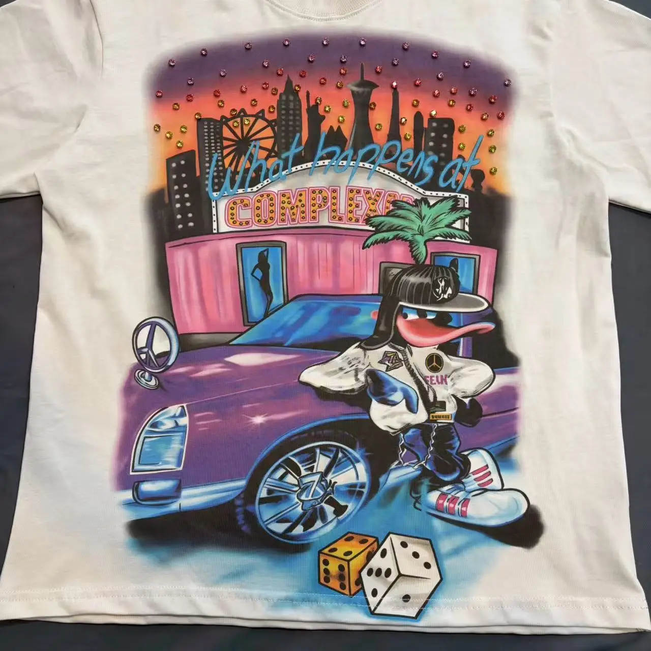 Men Letter Rhinestone Car Printed Pattern Short Sleeve T-Shirts Luxury Women Harajuku Hip Hop Loose Casual Shinning Diamond Tees