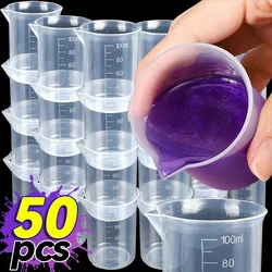 50/1PCS 100ml Plastic Measuring Scale Cup Lab Transparent Graduated Liquid Container Small Beakers Without Handle Kitchen Tools