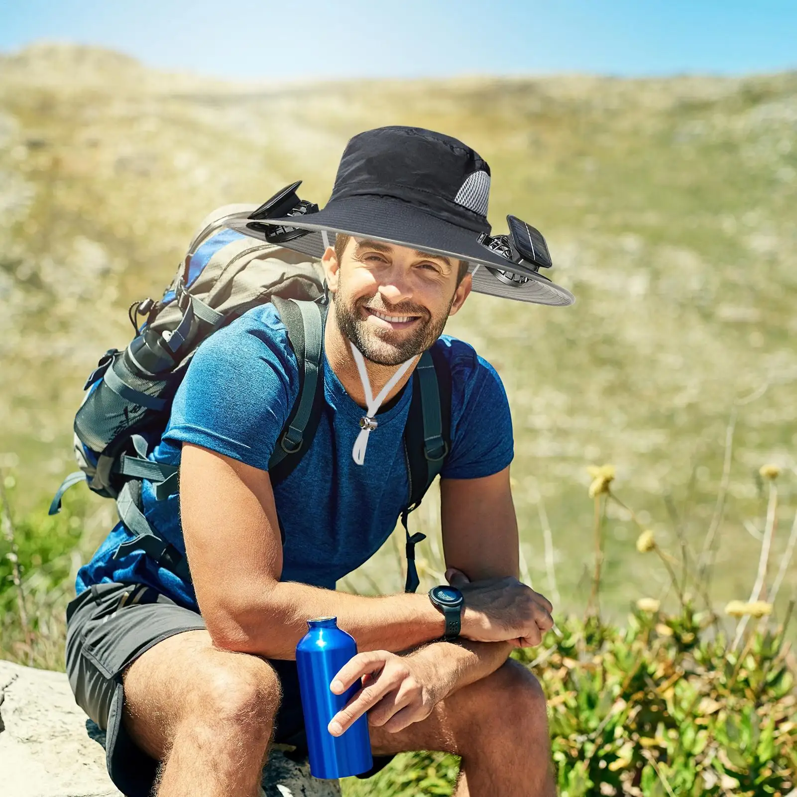 

Шляпа от солнца с вентилятором, защита от солнца, рыбацкая шляпа с широкими полями, долговечная, эффективная, охлаждающая, уличные аксессуары для кемпинга, пляжа