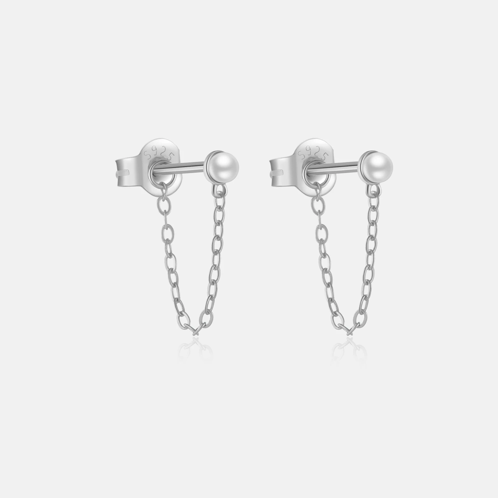 VEWANT Women 100% 925 Sterling Silver Small Pearl with Chain Stud Earring Fashion Fine Luxury Wedding Party Jewelry Accessories