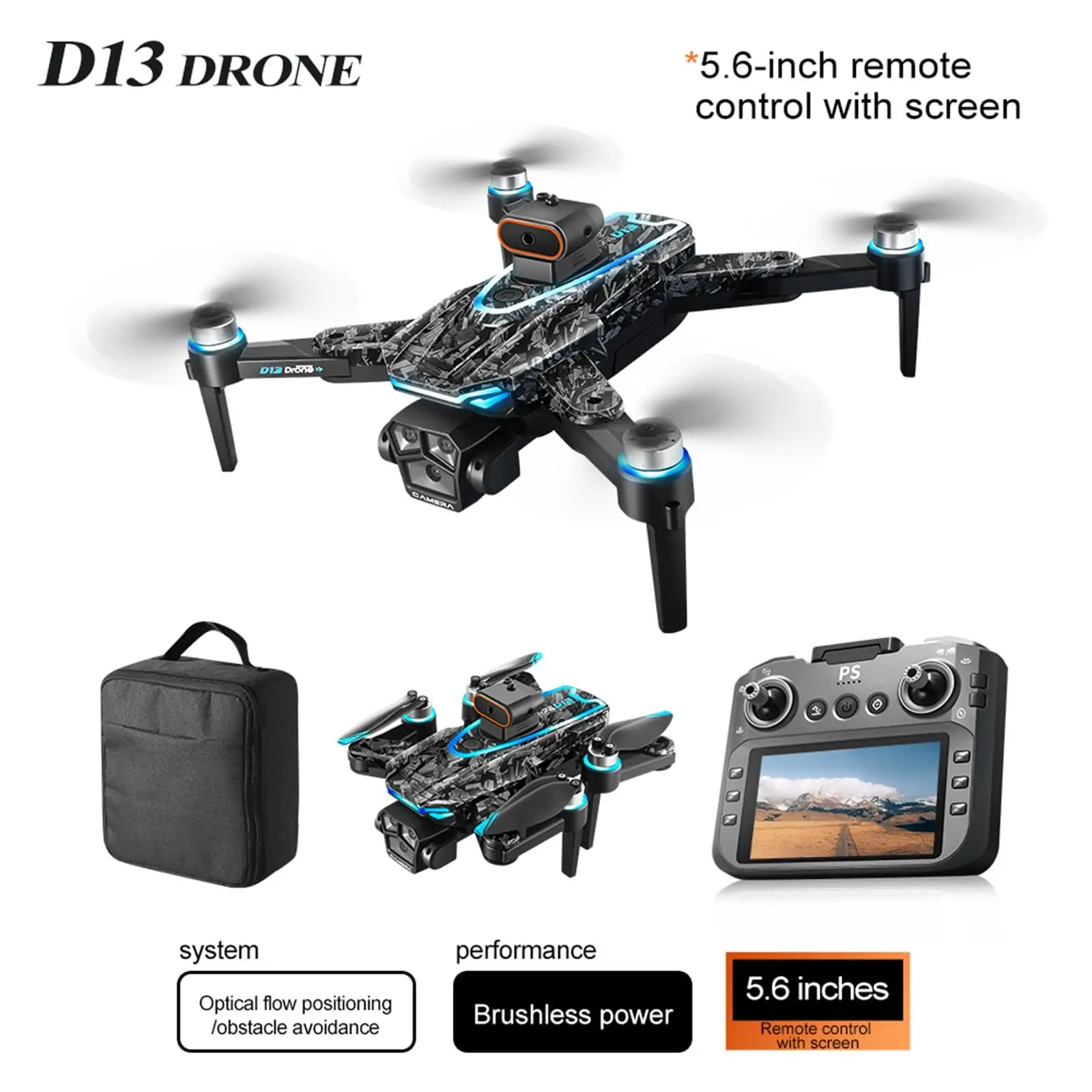

NEW D13 Brushless Drone with 5.6 Inch Screen Remote Control 5D Obstacle Avoidance Optical Flow 4K HD FPV RC Quadcopter Drone