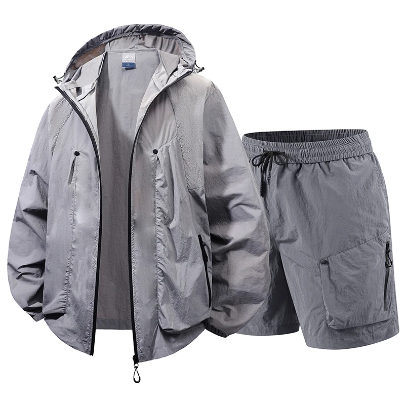 

Men's Lightweight UV Protection Set Sun Protection Jacket Five Point Casual Shorts Quick Drying Breathable Outdoor Two-piece Set