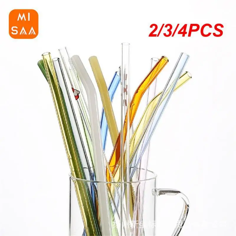 2/3/4PCS Milk Beverage Straw Large Wave-shaped High Borosilicate Creative Tableware Glass Straw Three-way Curved Shape