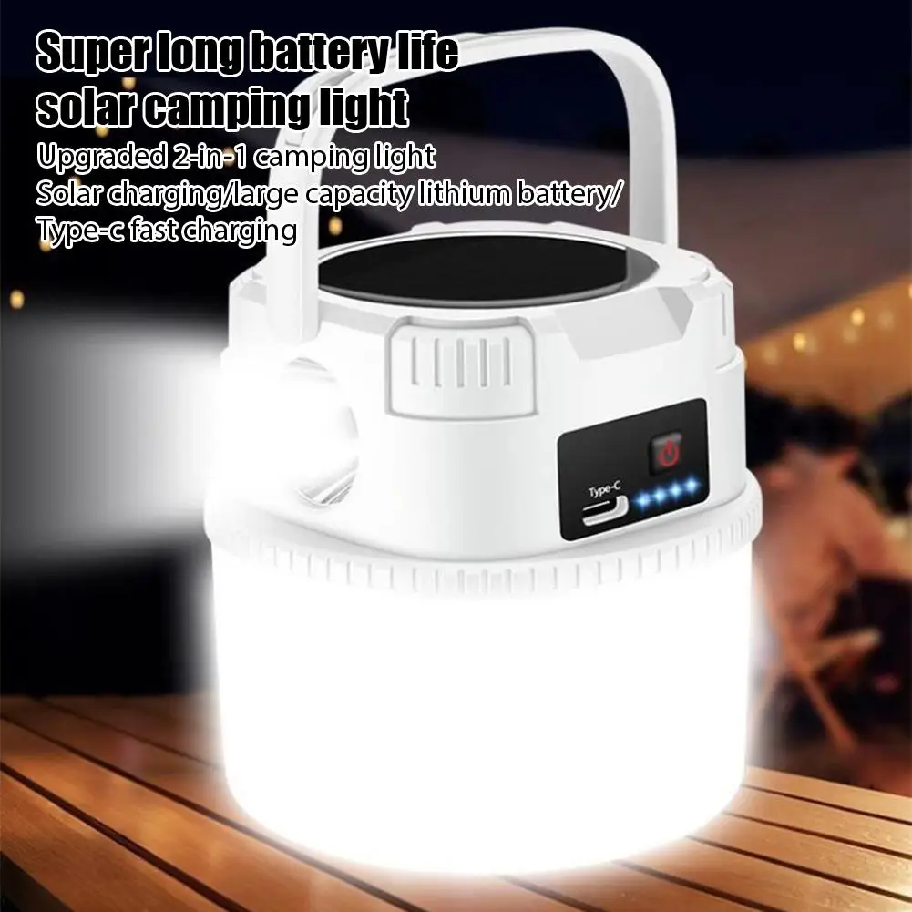 Solar LED Camping Lantern Rechargeable Portable Tent Light Lightweight Flashlight 4 Modes IP45 Waterproof Emergency Light Bulb