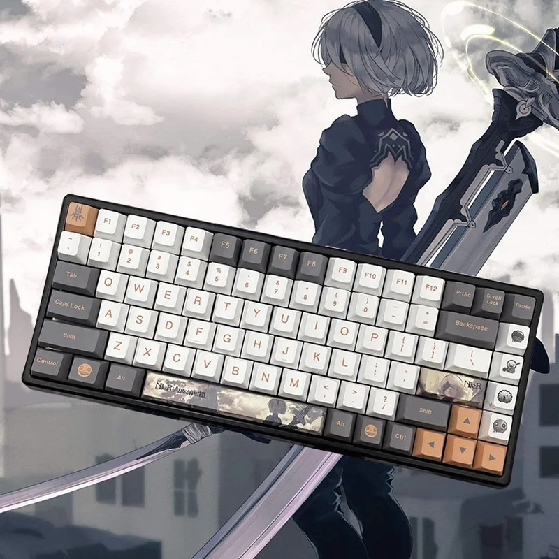 Nier Automata Keycaps Anime Games Peripheral Cartoon Mechanical Keyboards Keycaps Five Sided Pbt Thermal Sublimation 128 Keys