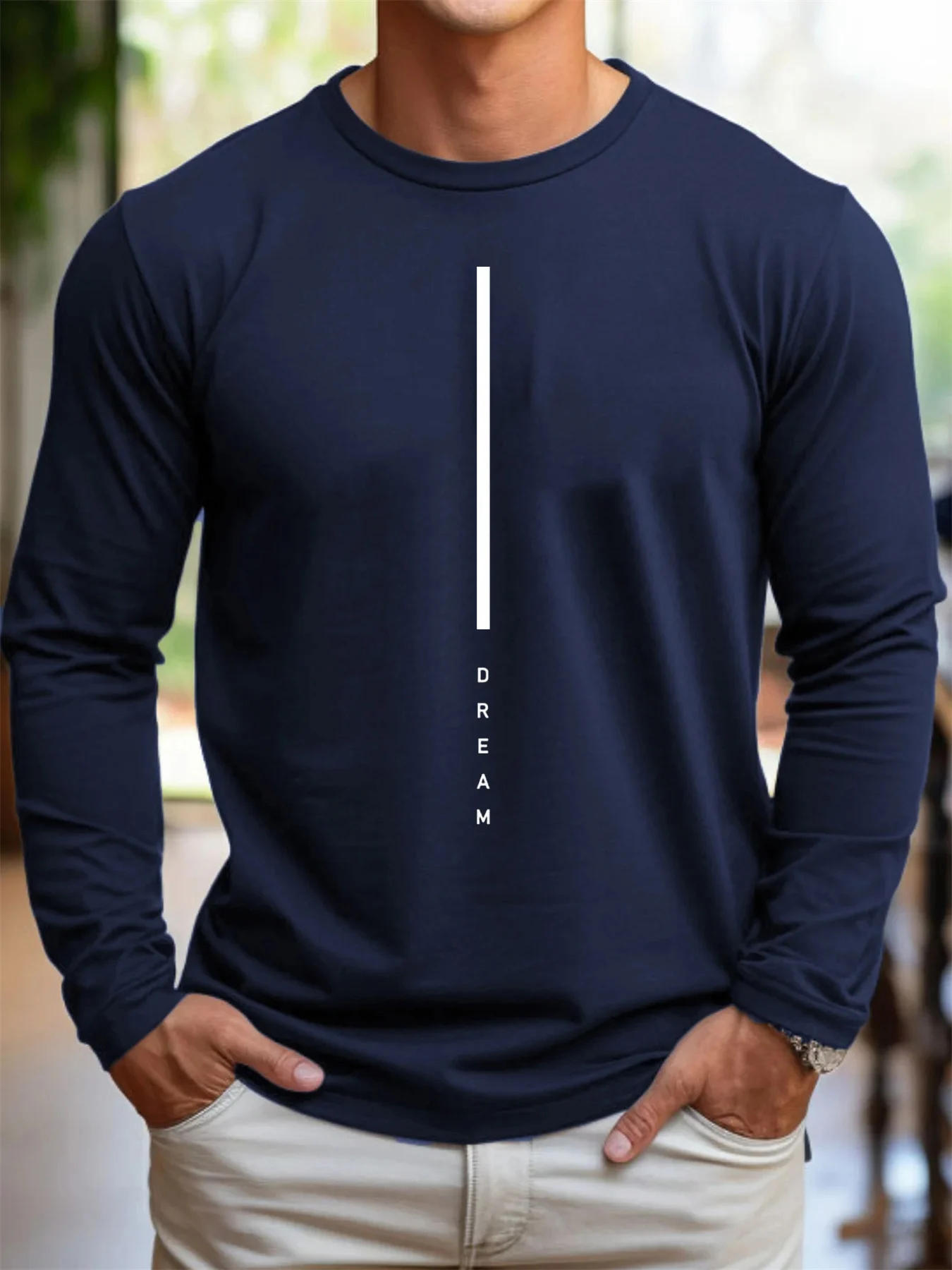 100 % reine Baumwolle, langärmeliges, lockeres, lässiges, vielseitiges T-Shirt-Oberteil mit DREAM-Buchstabendruck für Frühling und Herbst