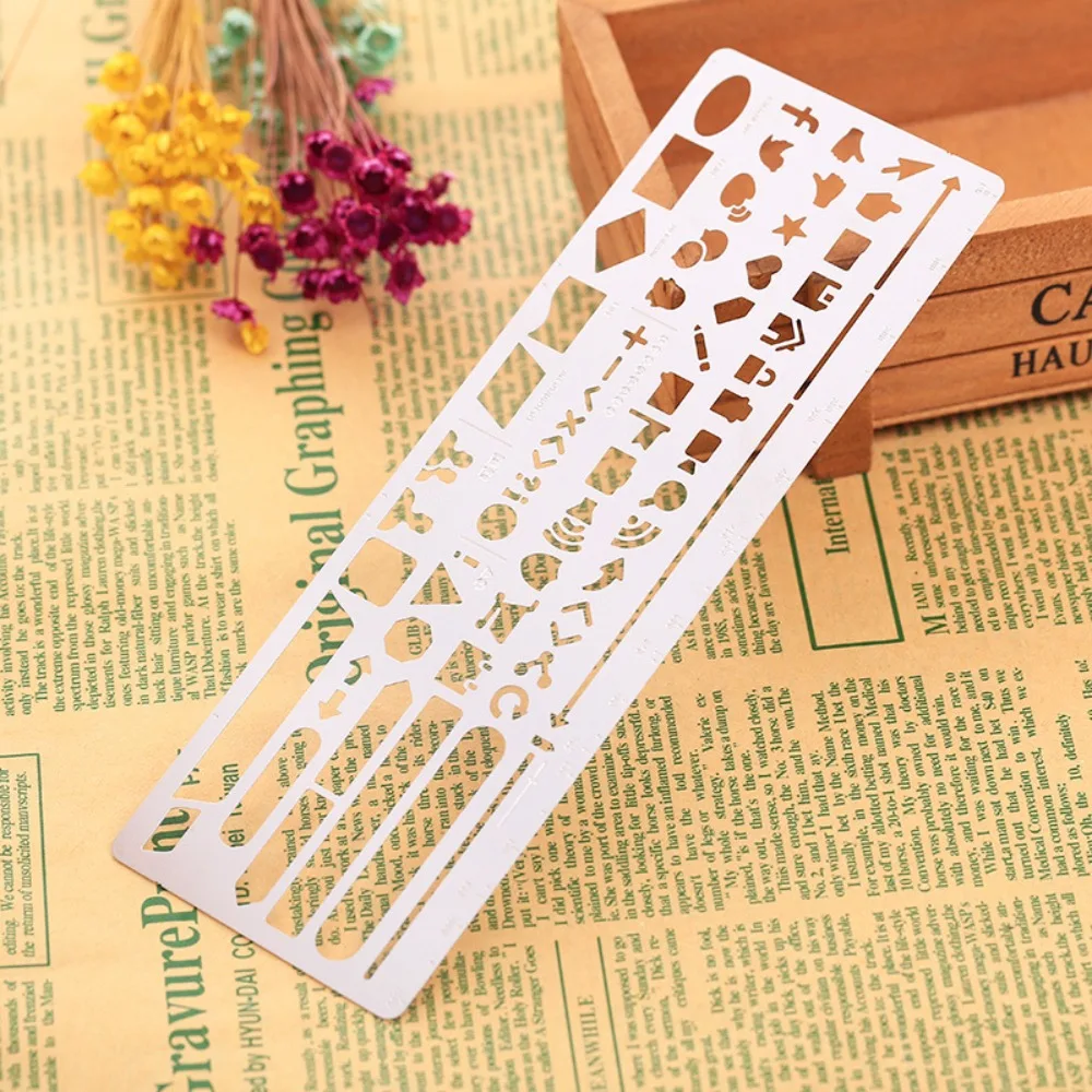 New Stainless Steel Template Ruler Double-Sided DIY Bookmark Ruler Multifunctional Hollow Drawing Ruler Diary Notebook Tool