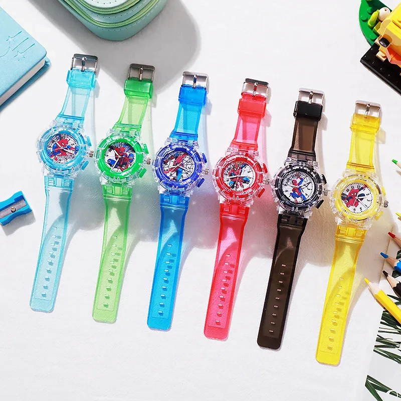 ديزني مارفل كارتون سبايدر مان ساعة بطل أطفال الأطفال مؤشر كوارتز ساعة أضواء وامض هدايا الحفلات لعبة ساعات المعصم #3