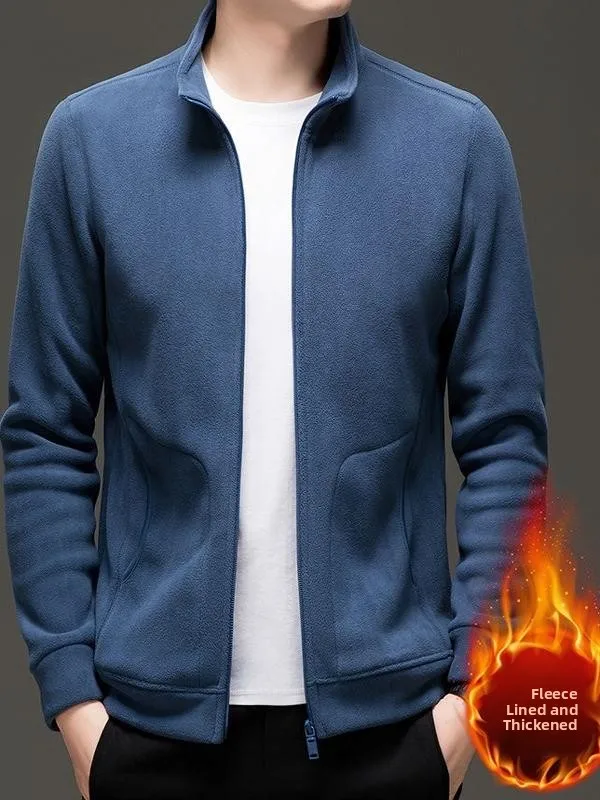 

Men's Winter Thiened Double-sided Fce Zipper Cardigan Sweatirt Stand Collar Outdoor Warmth Plu Jaet Faion Ci S...