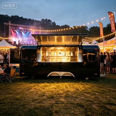 Premium Gloss Black Streamlined Mobile Food Concession Trailer Dual Wheels Food Truck For Outdoor Party Commercial Vending