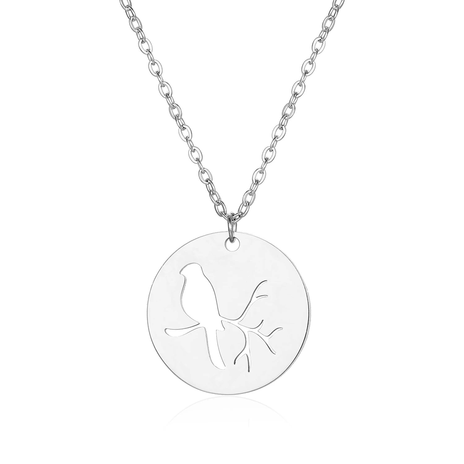 Stainless Steel Bird On The Tree Fashion Delicate Pendant Necklace Jewelry Gift For Women