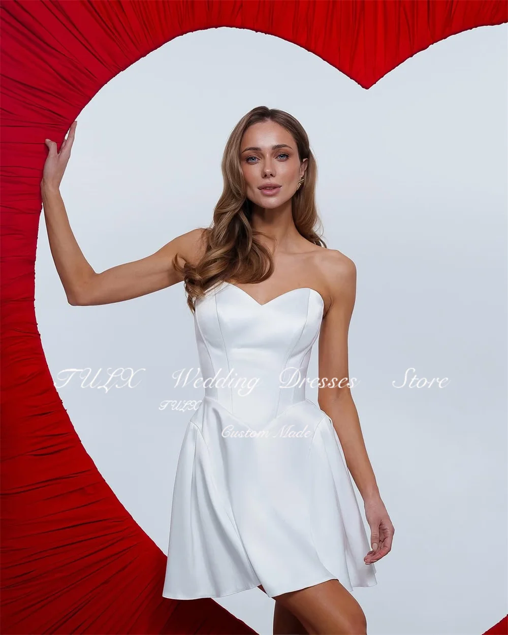 TULX Simple Satin Mini robe de soirée de mariage Sexy chérie sans manches robe de bal une ligne courte au-dessus du genou robe de Cocktail formelle