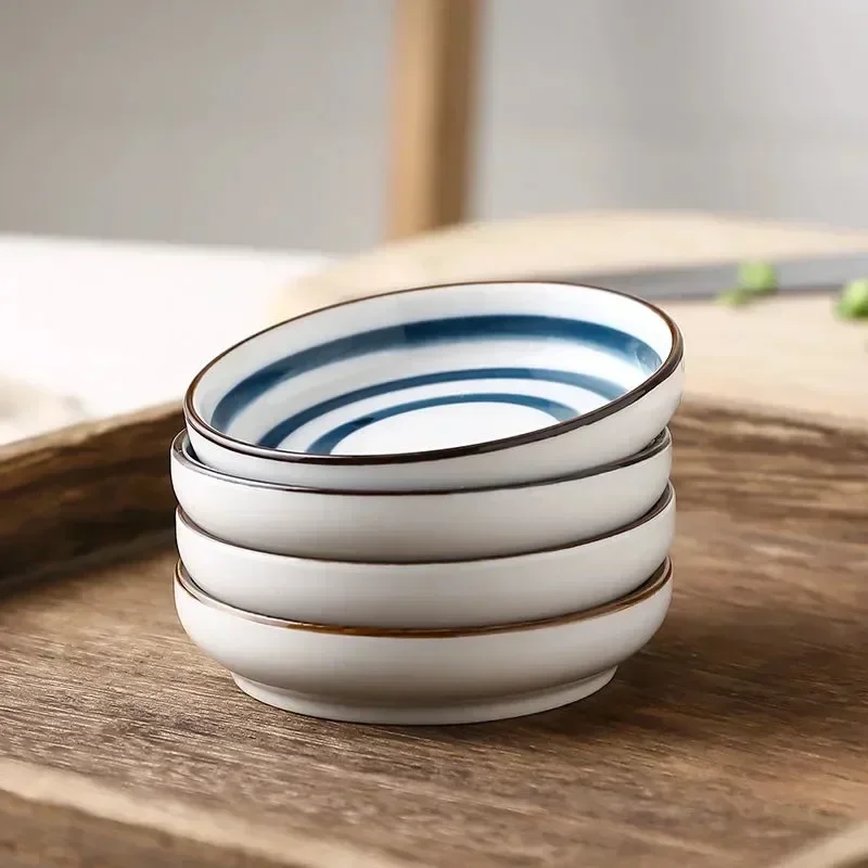 5PCS Japanese Ceramic Small Round Mini Plate Restaurant Creative Soy Sauce Dish Seasoning Dipping Dishes Fruit Cold Dishes Bowls