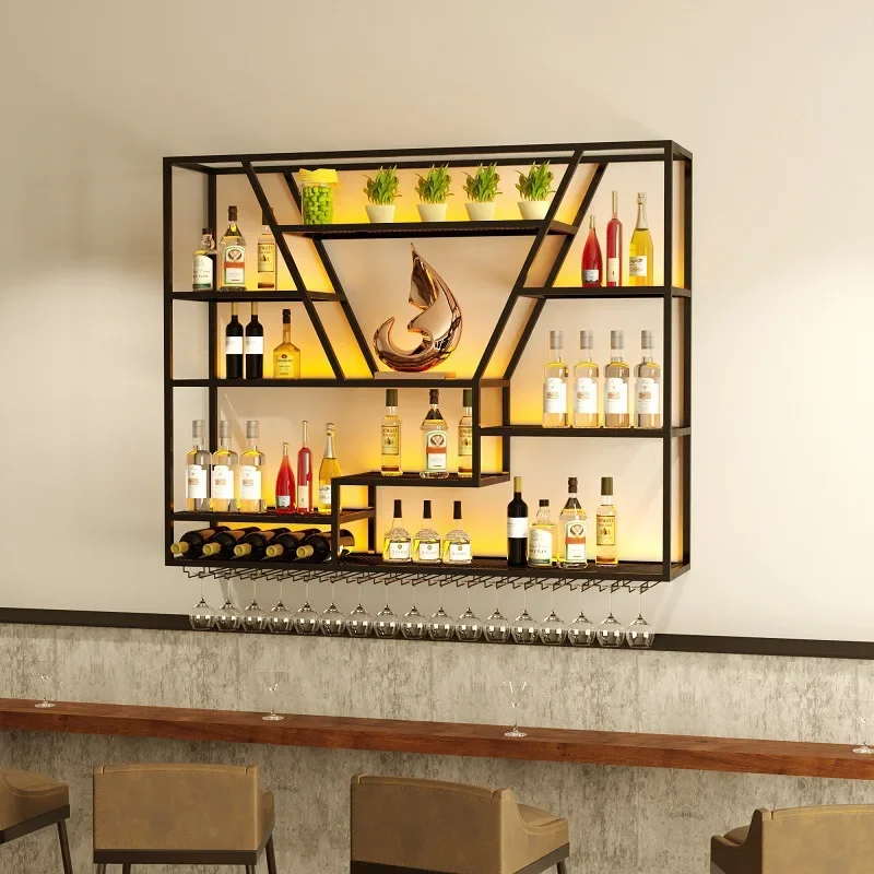 Wall rack restaurant home wall hanging wine glass rack red wine hot iron creative wall hanging bar wine cabinet