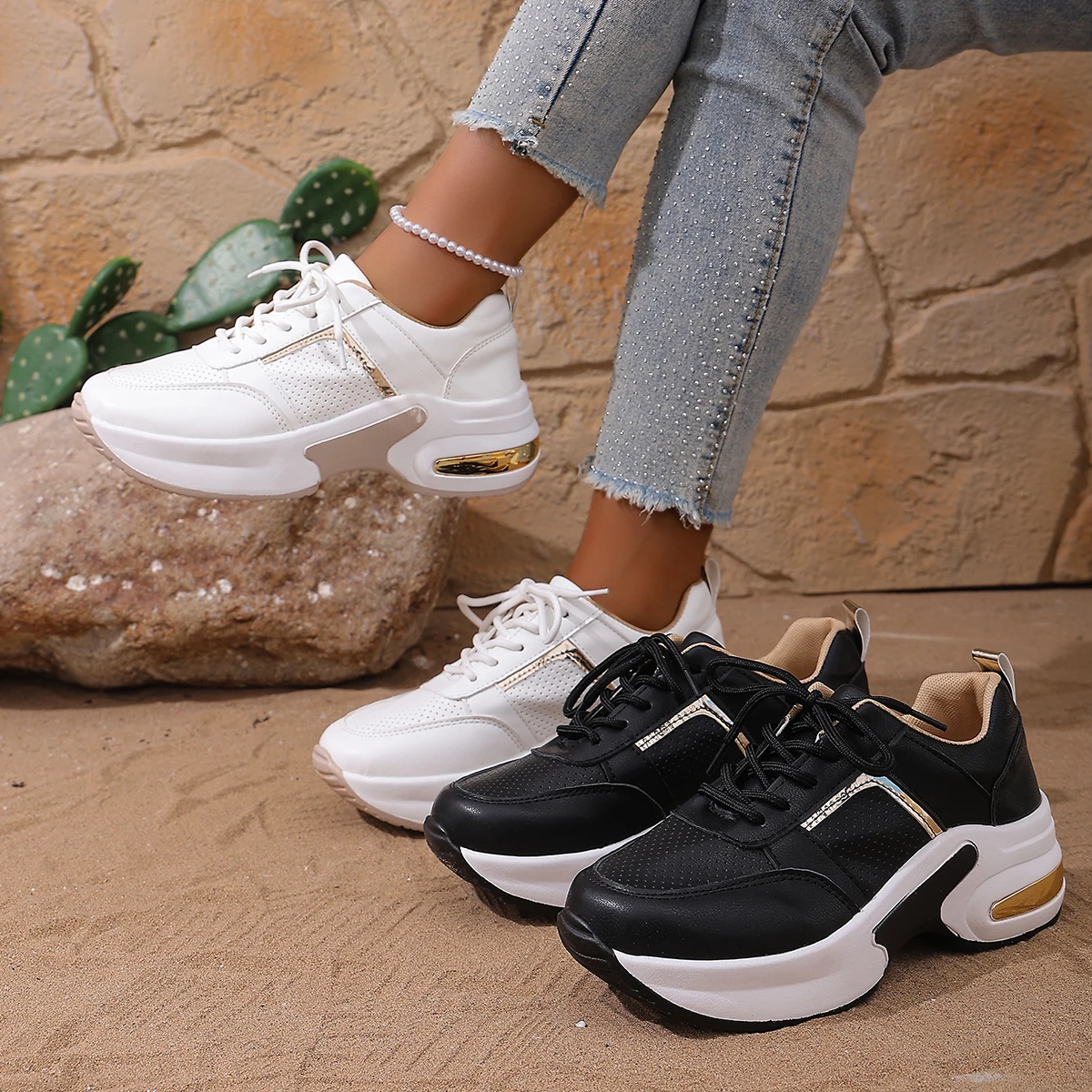 

Женские кроссовки на толстой подошве, белые, увеличивающие рост, высококачественная спортивная трендовая модная прогулочная дышащая повседневная обувь для женщин