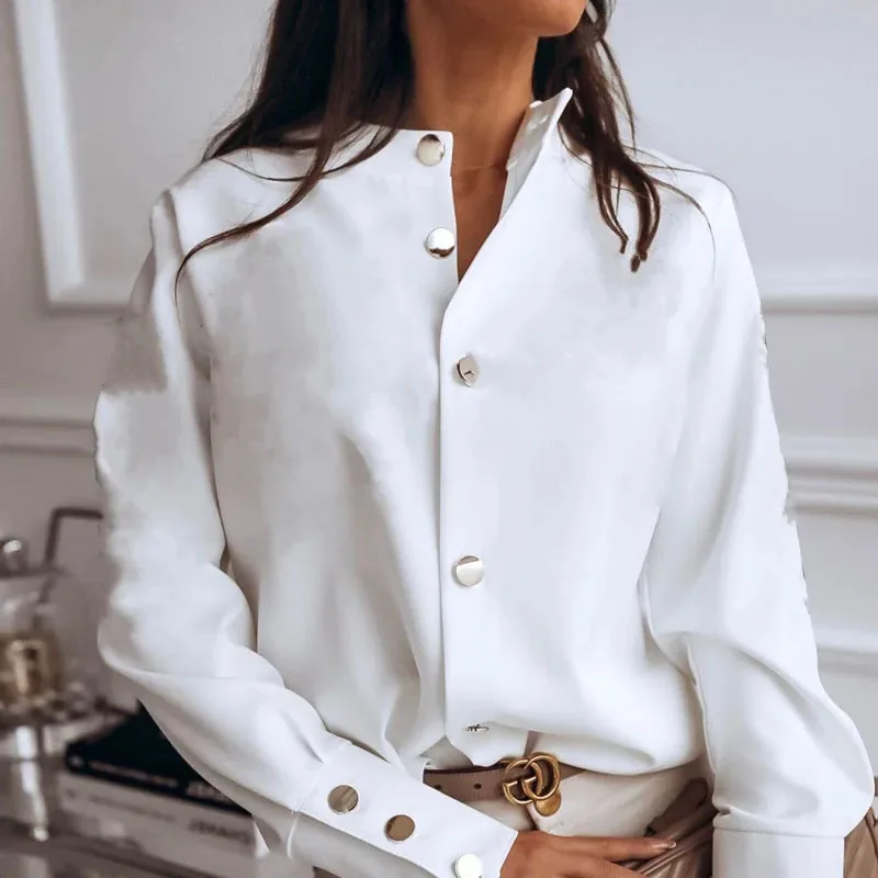 เสื้อแฟชั่นสีขาวดำ คอกลม แขนยาว สำหรับผู้หญิง รุ่น Q890