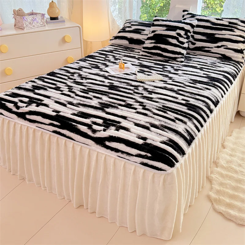 New Rabbit hair pull fleece bed skirt crystal fleece milk fleece bed skirt single piece without pillowcase