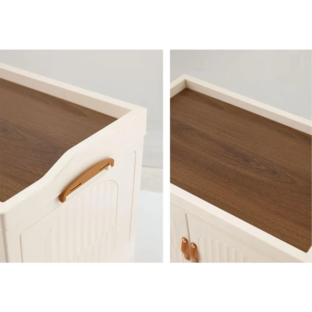 Stackable Plastic Collapsible Storage Bins with Lids Large Tea Table Side Table Nightssland CBar Microwave Stand (29Gal 3Pack)