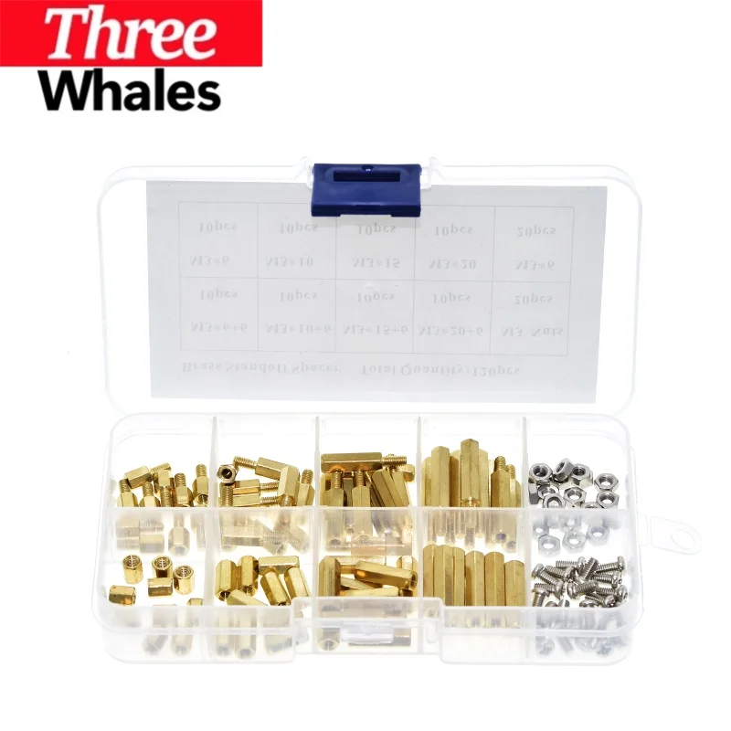 THR 120Pcs M3 Brass Standoff Spacer Board Hex Screws Nut Assortment Kit Female-Female Spacers Male-Female Spacers