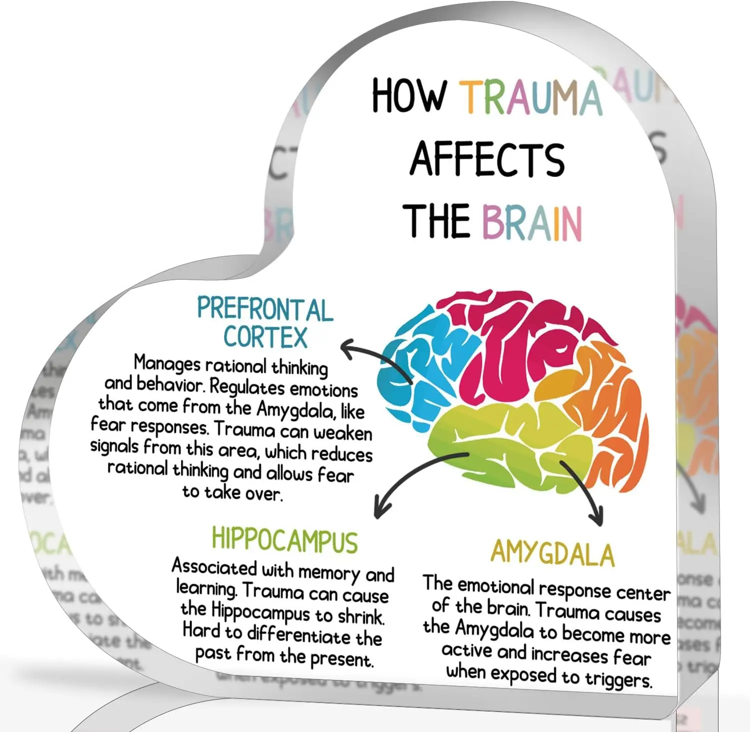 Heart‑Shaped Acrylic Plaque How Trauma Affects The Brain Psychology Desktop Ornament Mental Health Therapist Office Decor Gift