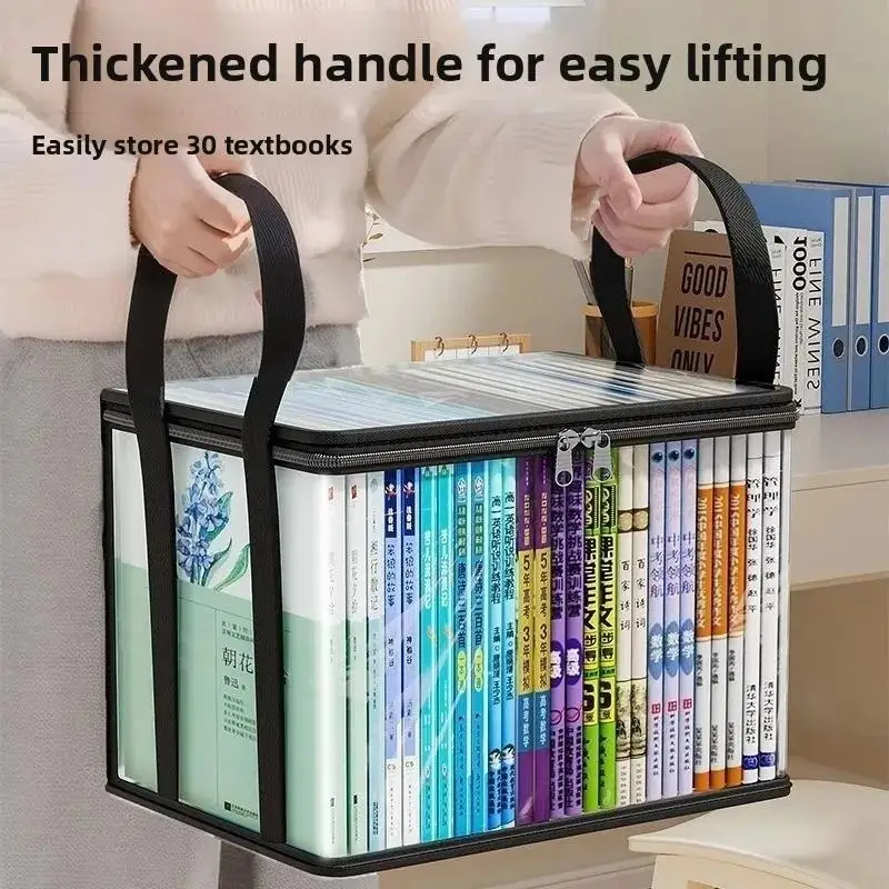 Clear Transparent Book Storage Organizer With Sturdy Zipper Comfortable Handles For Student Home School Textbook Organization
