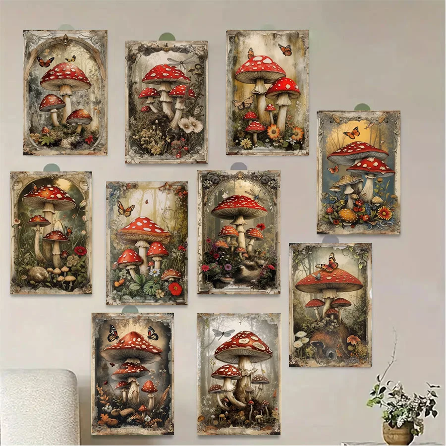 32PCS Vintage Yunnan Mushroom Seed Scrapbook Postcards, Used for Garbage Diaries and Handmade Crafts