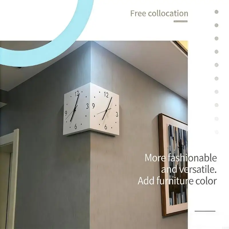 H8WB Double Sided Corner Wall Clock,Battery Operated Silents Wall Clock for Bedroom
