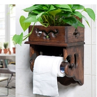 Wooden Paper Towel Holder Toilet Storage Rack Tissue Box Home Wall Mounted Container Bathroom Shelf