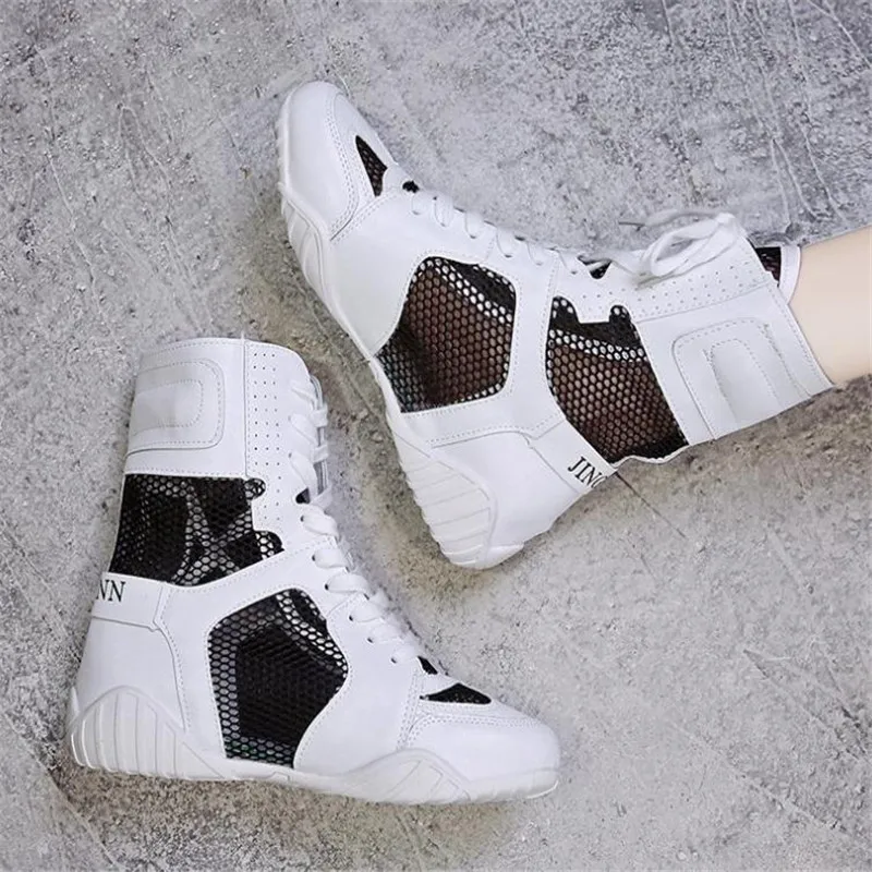 Ladies Canvas Shoes Autumn Lace Up Platform Female Mesh Sneakers Breathable Fishnet Patch Casual Women\'s Sport boots