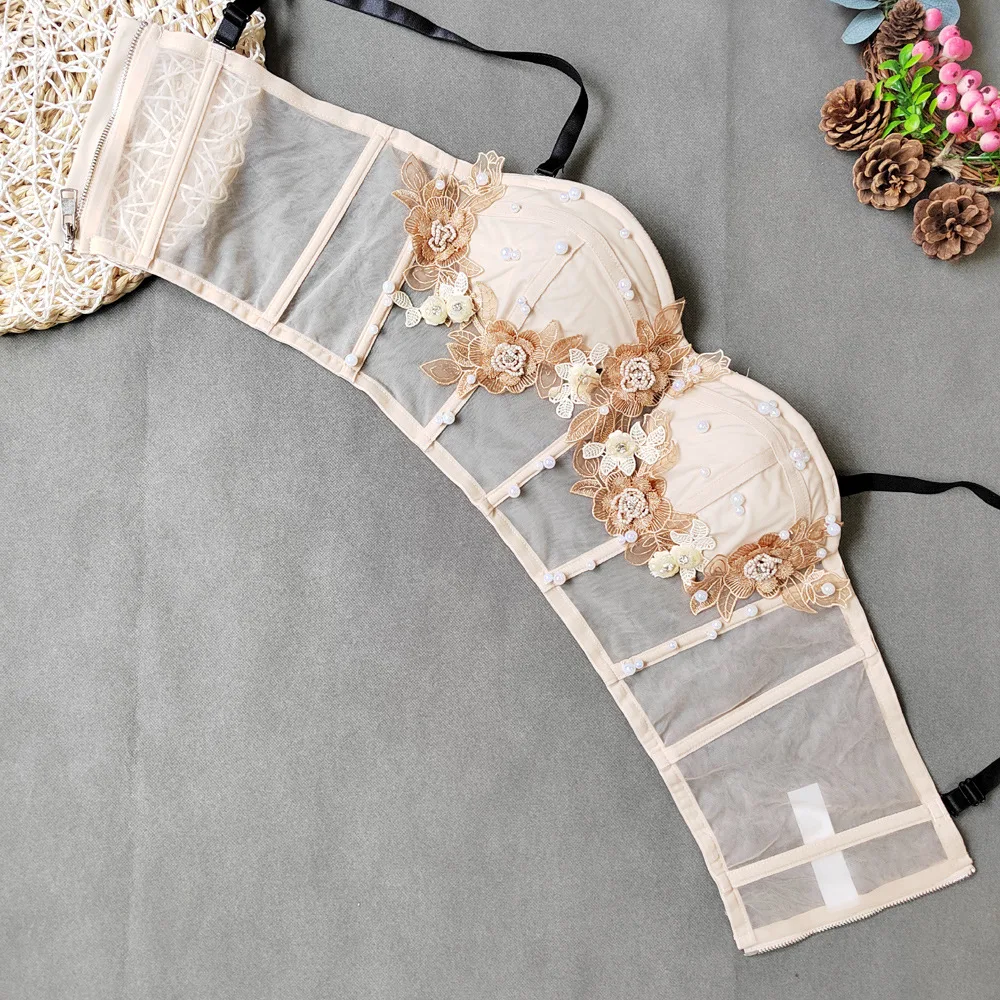 Top Corto de Mujer sin Tirantes con Cuentas y Bordado de Malla Transparente para Discoteca, Marca Montisa, Color Puro, an V...