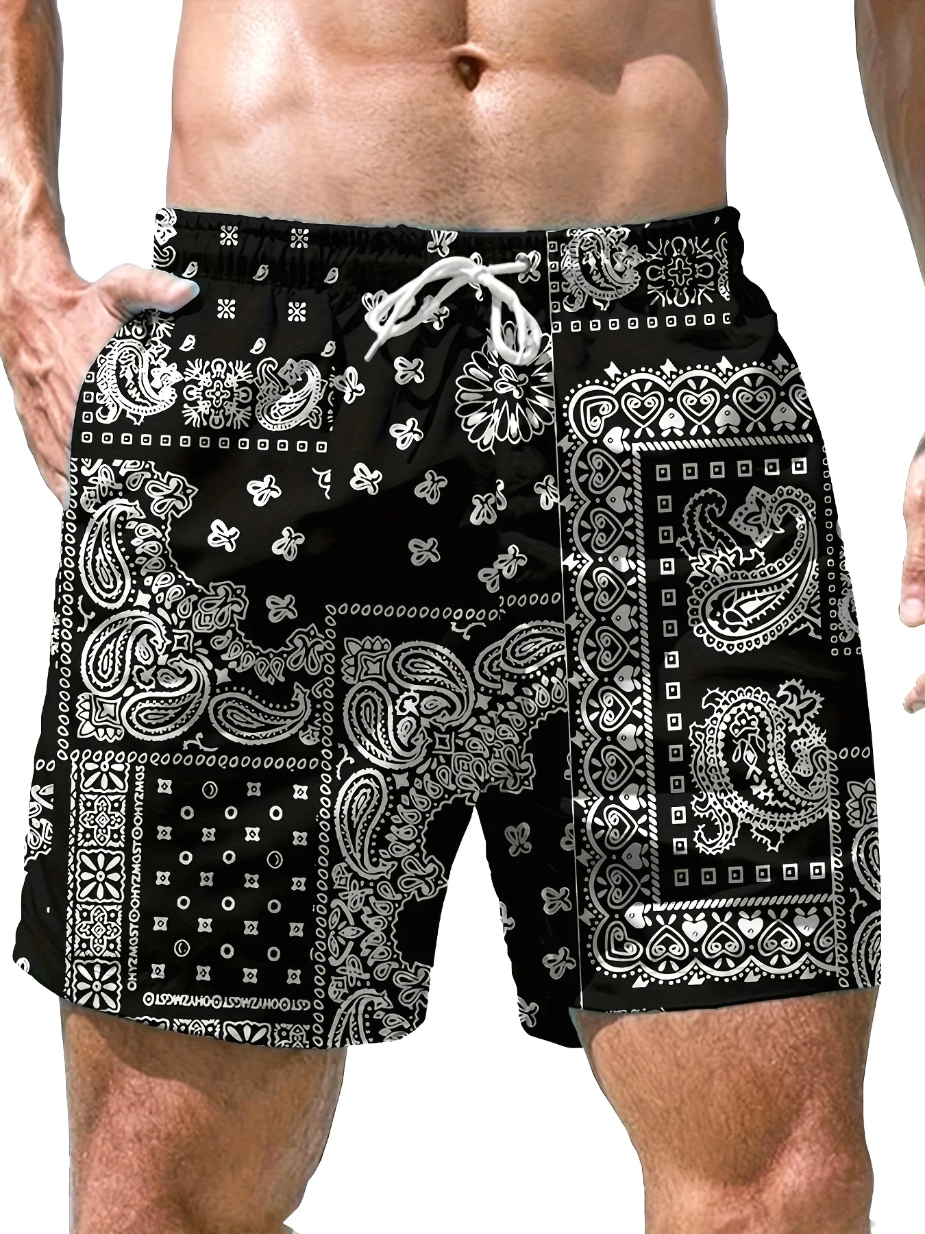 Pantalones cortos informales con estampado de Paisley para hombre, pantalones cortos de playa para hombre, pantalones con cordón hawaianos de verano, ropa informal corta transpirable