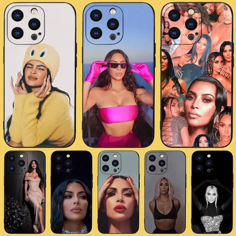 K-Kim K-Kardashian Phone Case For iPhone 15,14,13,12,11 Plus,Pro,Max,XR,XS,X,7,8 Plus,SE,Mini Black Silicone Soft