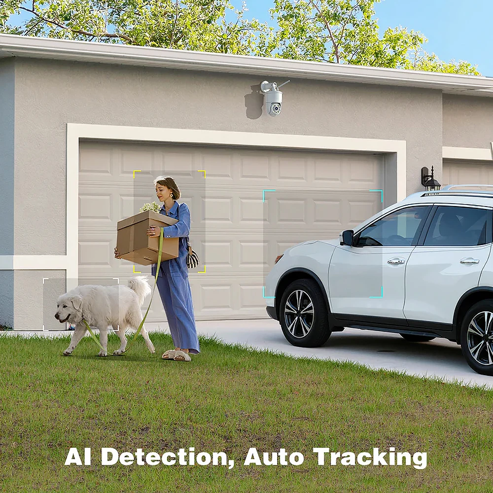 4K Security Camera Outdoor 8MP AI Vehicle/Pet/Human Detect Auto Tracking Dome PTZ Camera Color Night Vision 256GB SD/Cloud/FTP