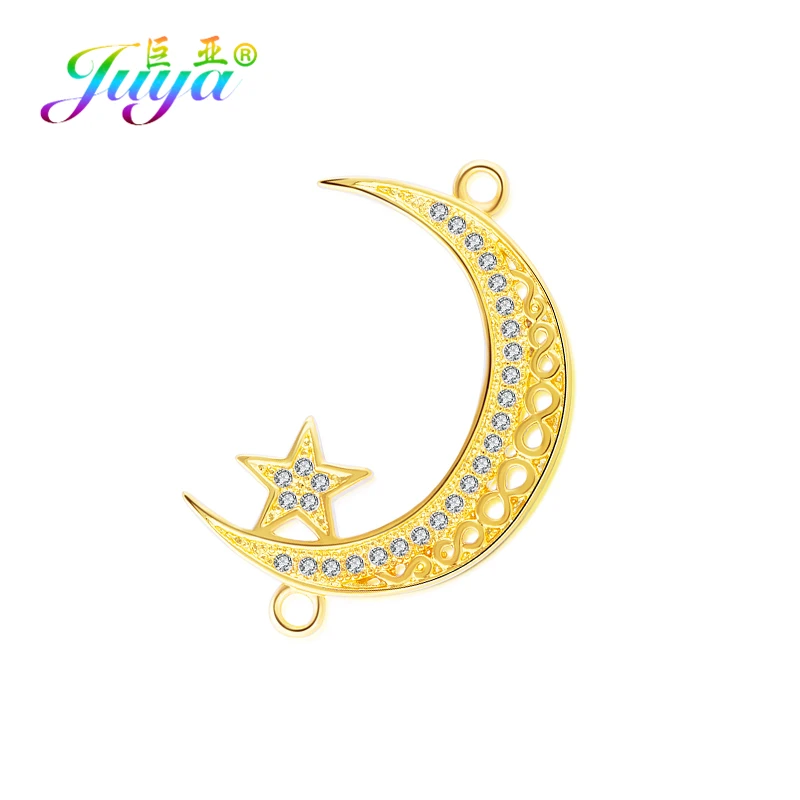 Juya Handmade 18K Gold Plated Decorative Allah Charms Crescent Connector Accessories For DIY Muslim Prayer Jewelry Making
