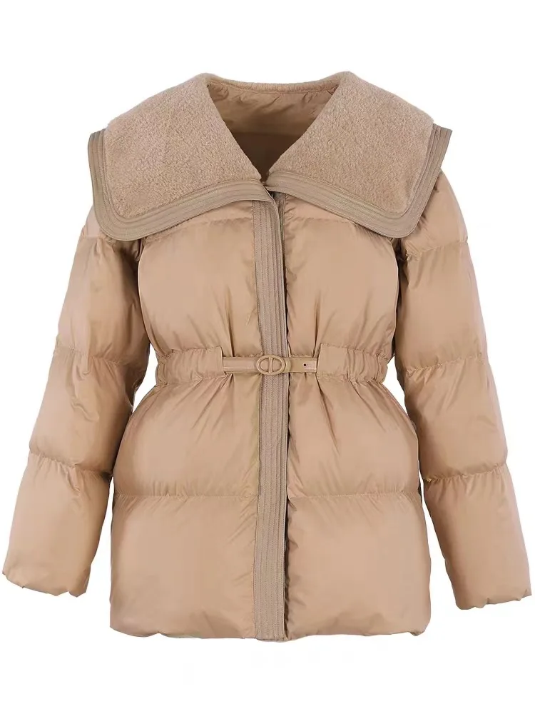 2023 New Large Polo Collar Down jacket Women\'s Pink Down jacket Mid length waistband fashionable thickened high-quality jacket