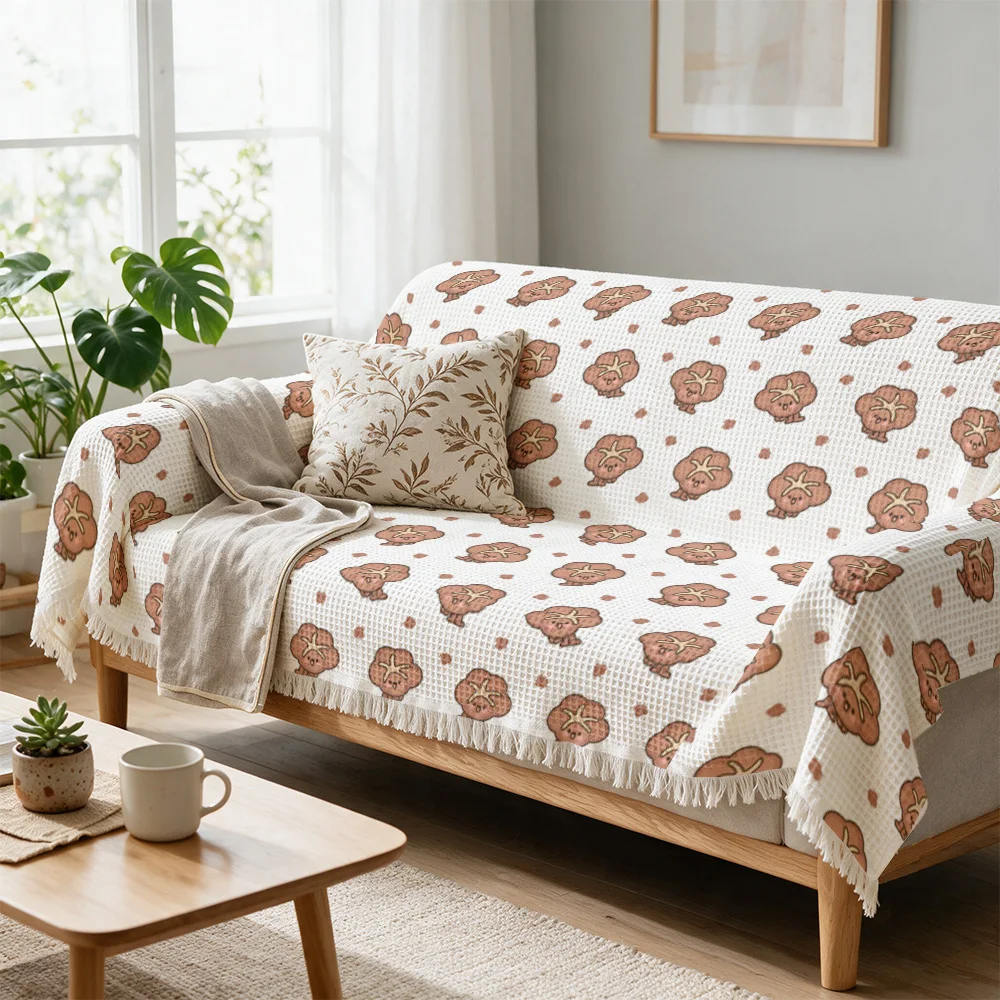Bohemian Style Decorative Throw Blanket Sofa Cover Accent Cozy Floral Print Textile for Couch Decor Living Room Indoor Home Gift