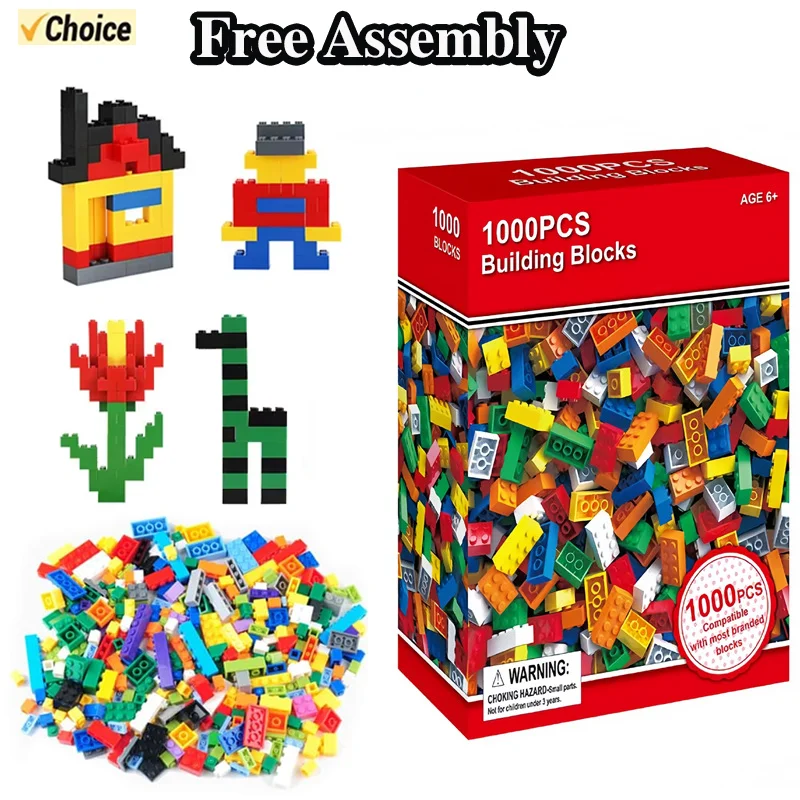 1000PCS DIY Creative Building Blocks Lot Pack Set Urban Classic MOC Building Blocks Assembled Birthday Gift Kids Educational Toy