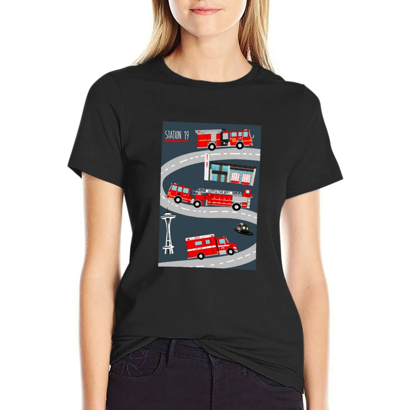 Station 19's Fire Trucks T-Shirt korean fashion Blouse shirts graphic tees lady clothes Women's tops