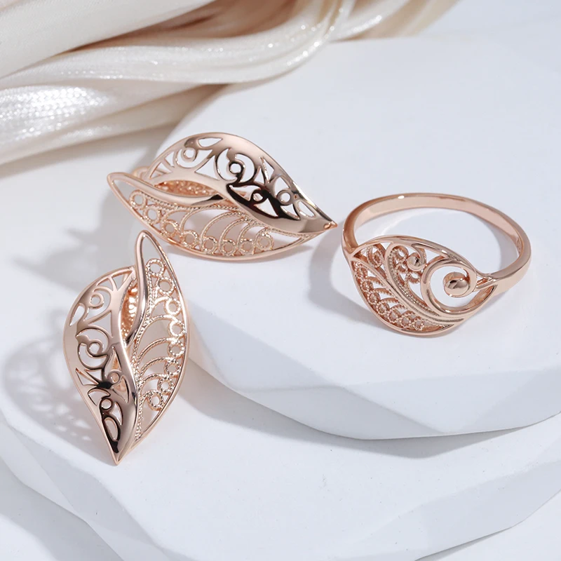 SYOUJYO 585 Rose Gold Color Cutting Women\'s Ring Classic Luxury Party Anniversary Fine Jewelry Glossy Hundred Ethnic Style Ring