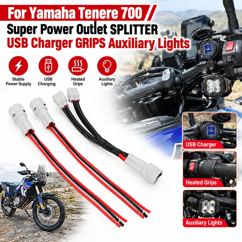 Distributore di prese di corrente con caricatore USB per Yamaha Tenere 700, manopole ausiliarie, luci, accessori, adattatore per scatola fusibili, moto da avventura