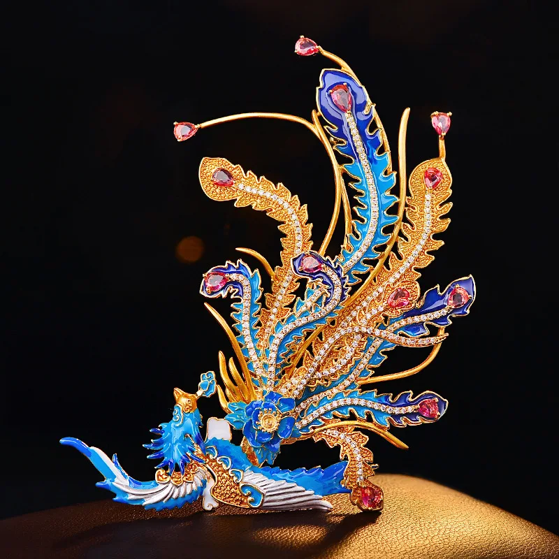

Elegant Colored Luxury Cubic Zirconia Phoenix Brooch Woman Noble and Atmospheric Versatile Clothing Cheongsam Pin Accessories