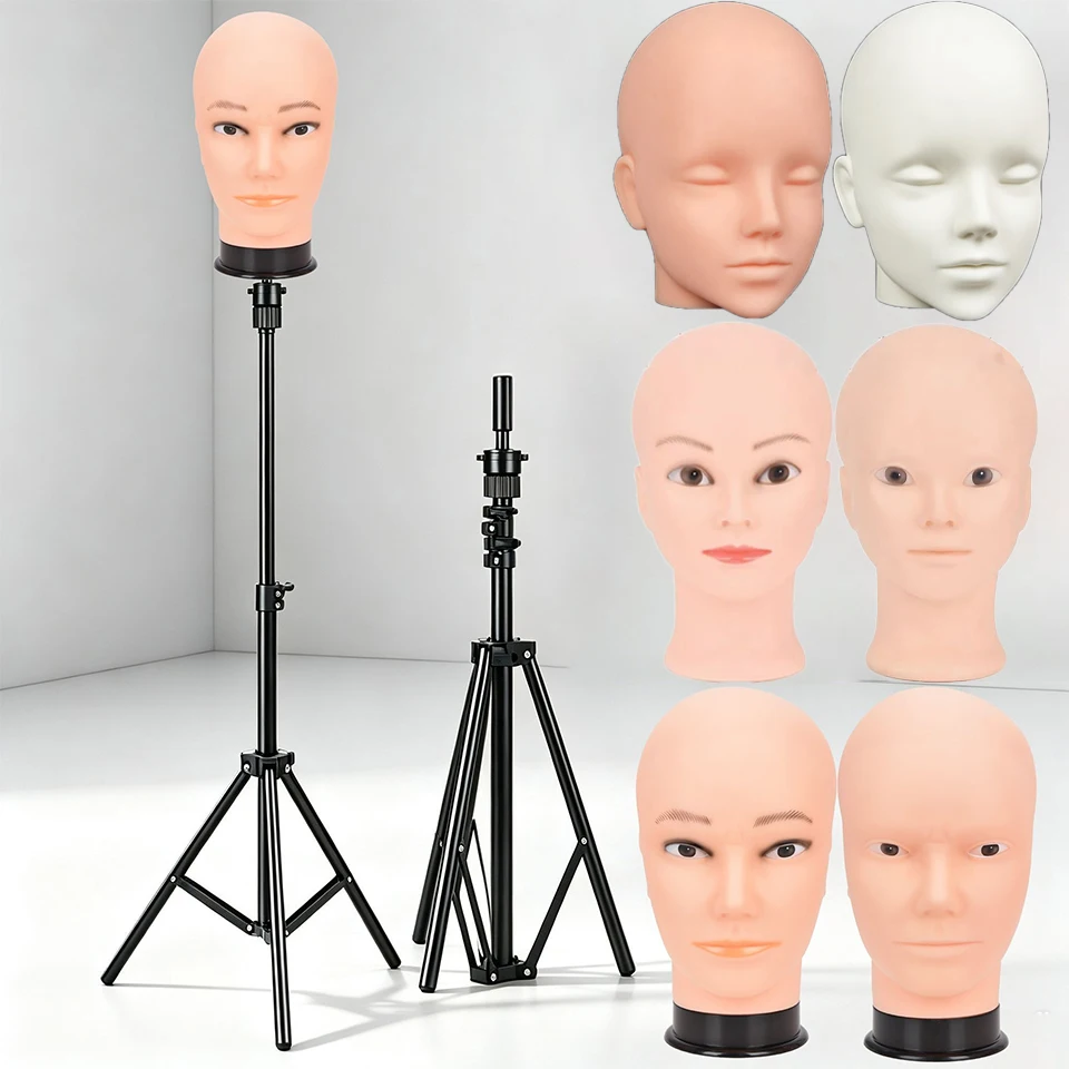 Simnient Adjustable Tripod Stand Holder Mannequin Head Hairdressing Training Head Holder Hair Wig Stands Tool for Daily Festival