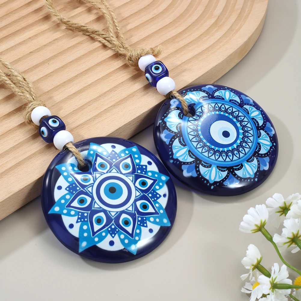 Vintage Eye Pattern Flower Resin Keychain Turkish Evil Eye Colorful Pattern Wall Hanging Car keyring Gifts for Women Men