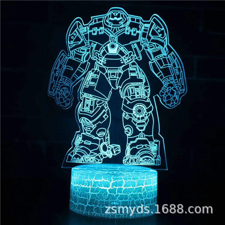 Figuras de juguete de Marvel Iron Man, lámpara 3D acrílica de Los Vengadores, ilusión de figura de Anime, luz nocturna, lámpara de mesa LED de siete