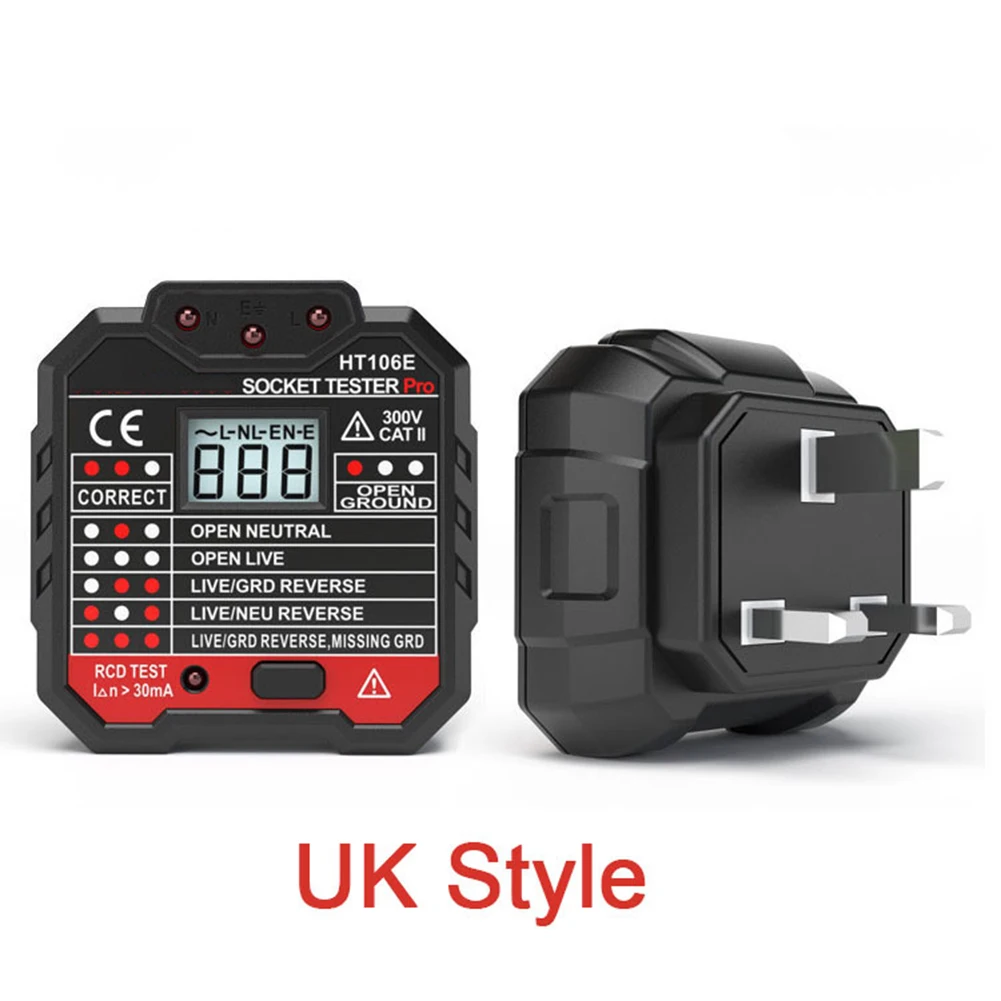 

HT106E Digital Socket Tester Multi-functional Electrical Tester Smart Leakage Wiring Fast Sensitive Detection Socket Tester