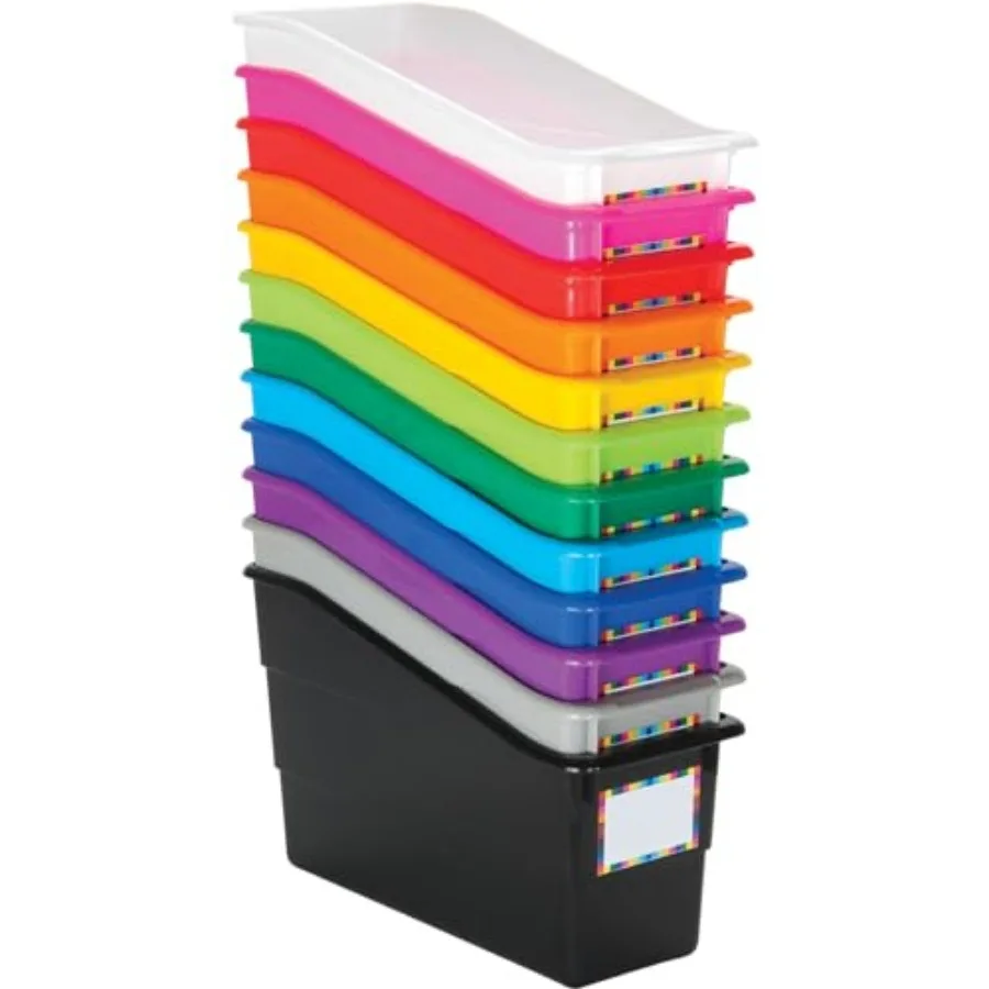 

Organizing Bins, Premium Plastic Book Holders With Name Labels, Vertical Storage and Organization for Classroom and Home, Color