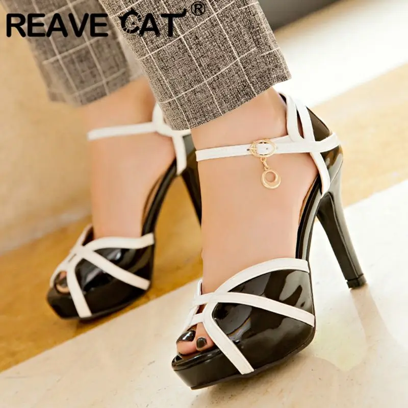 REAVE CAT Summer Sexy Women Sandals 32 33 Stiletto Peep Toe Buckle Strap Mixed Color 44 45 Sexy Party Shoes