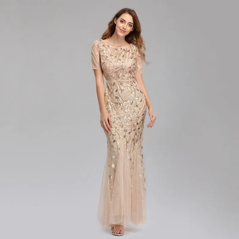 Spring/Summer 2025 Banquet Host European and American Slimming Mesh sequin Evening Dress Elegant Fish Tail Dress Female