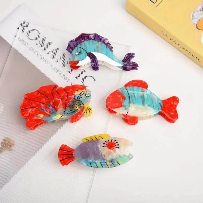 

DuoShang Summer Red Guppy Fish Hair Claw Eco-friendly Acetate Claw Clips Tropical Fish Crab Hair Clip for Women Hair Accessories